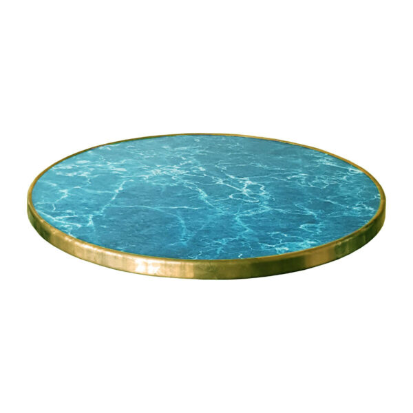 WERZALIT - Macaron blå bordplate med messingkant rund - ø70cm