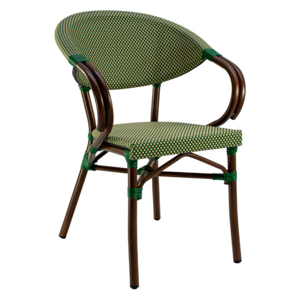 Paris 6 - Caféstol med armlene - Textylene - Grønn-beige