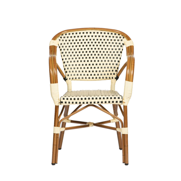 Herning - Caféstol m. armlener - Flettet - Sort-beige