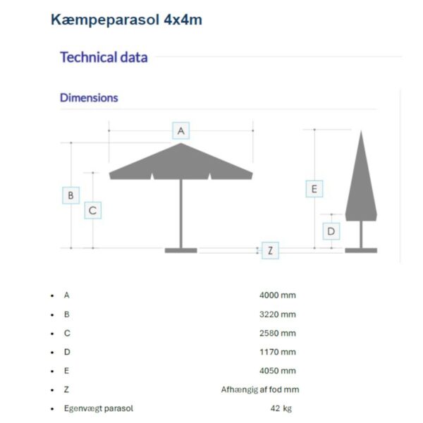 Kjempeparasol - 4x4m u/friskant - NY - Bilde 2