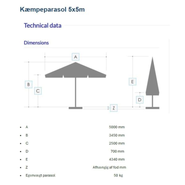 Kjempeparasol - 5x5m m/ pyntkant - NY - Bilde 2