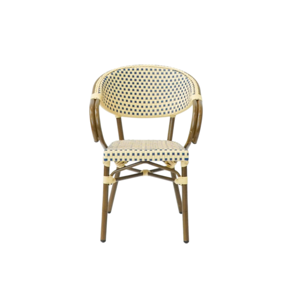 Paris - Kaféstol med armlene - Flettet - Blå-beige