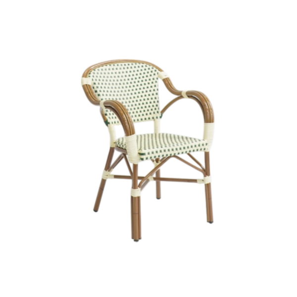 Herning - Caféstol med armlene - Flettet - Grønn-beige