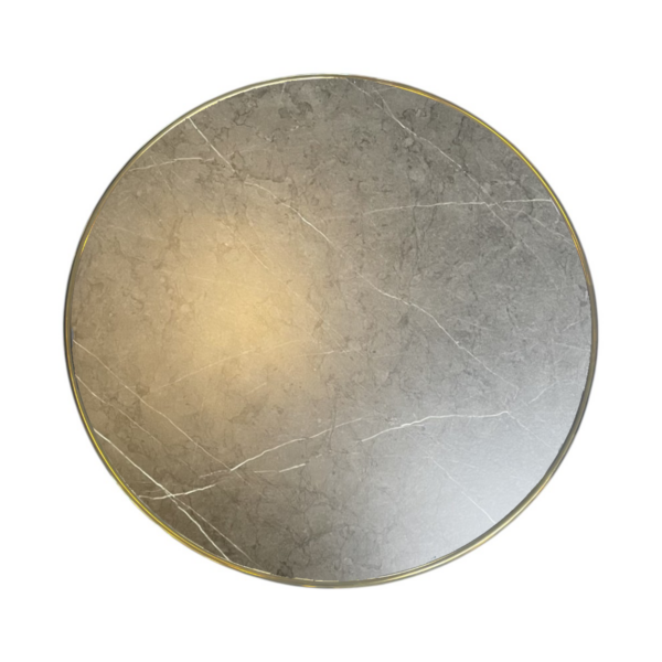 Grå marmorlook/messing bordplate rund - ø70cm