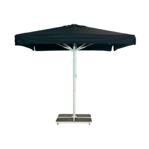 Kjempeparasol 3x3m komplett m/frise - Hvitt stativ - Hvit-svart