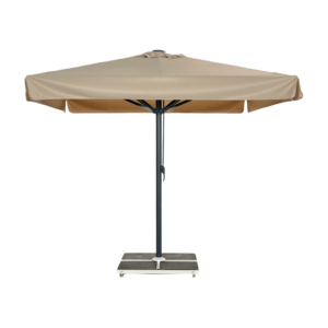 Kjempeparasol 4x4m komplett m/frise - Grå stativ - Grå beige