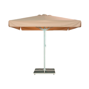 Kjempeparasol 5x5m komplett m/frise - Hvitt stativ - Hvit beige
