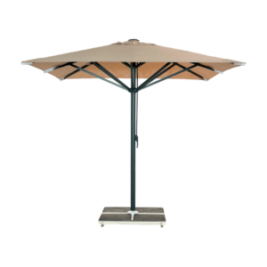 Kjempeparasol 3x3m komplett uten frise - Grå stativ - Grå beige