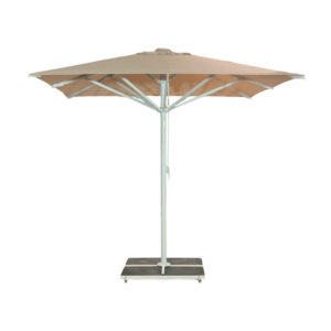 Kjempeparasol 4x4m komplett uten frise - Hvit stativ - Hvit beige