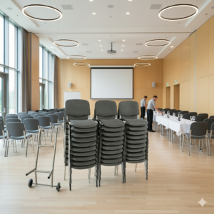 30 Økonomi Polster stablestoler i mørk grå inkl. stolvogn