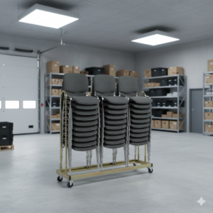 30 Økonomi Polster stablerstoler i mørkegrå inkl. stolvogn til 30 stoler