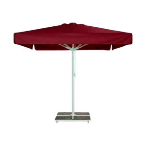 Kjempeparasoll 4x4m komplett m/frise - Hvitt stativ - Hvit rød