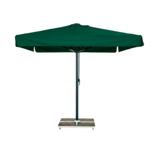 Kjempeparasoll 5x5m komplett med frise - Grått stativ - Grågrønn