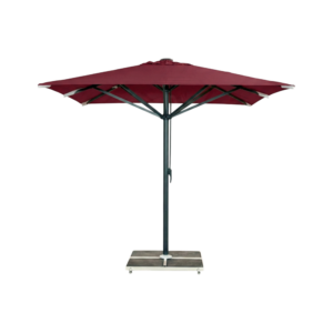 Kjempeparasoll 4x4m komplett u/frise - Grå Stativ - Grå rød