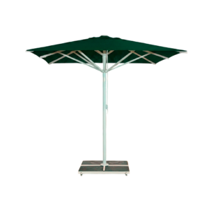 Kjempeparasoll 5x5m komplett uten frise - Hvitt stativ - Hvit grønn