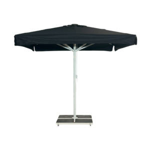 Kæmpeparasol 3x3m komplet m/frise - Hvidt Stativ - Hvid-sort