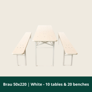 Brau 50x220 | Hvid - 10 borde og 20 bænk