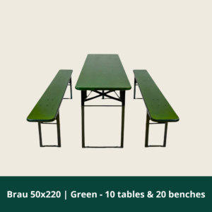 Brau 50x220 | Grøn - 10 borde og 20 bænk
